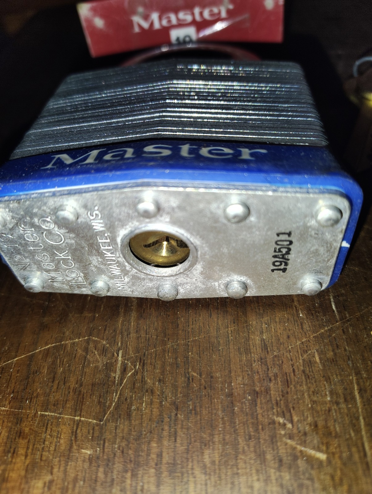 MASTER LOCK #19 Vintage Master lock and Co. No 19 Super Security. Blue bumper