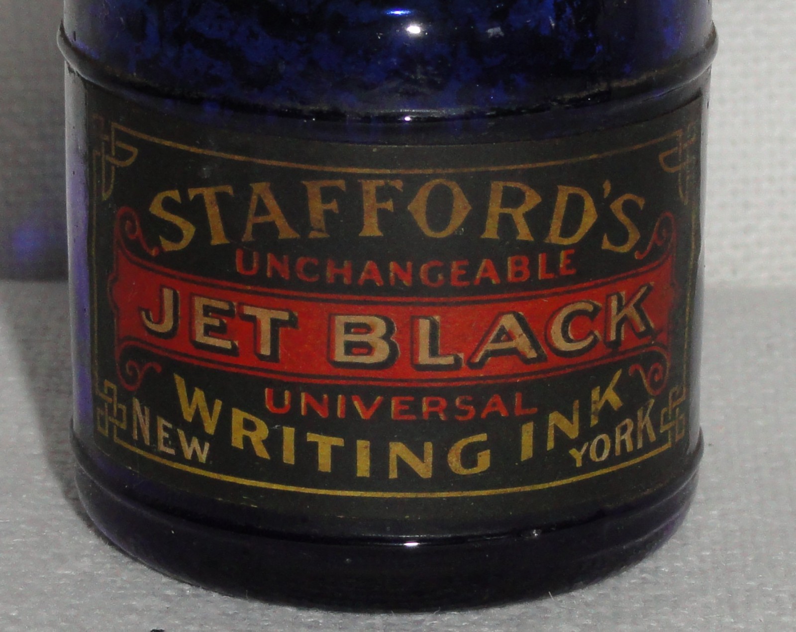 Antique Staffords Ink Bottle ~ Jet Black Writing ~ Original Label & Cork