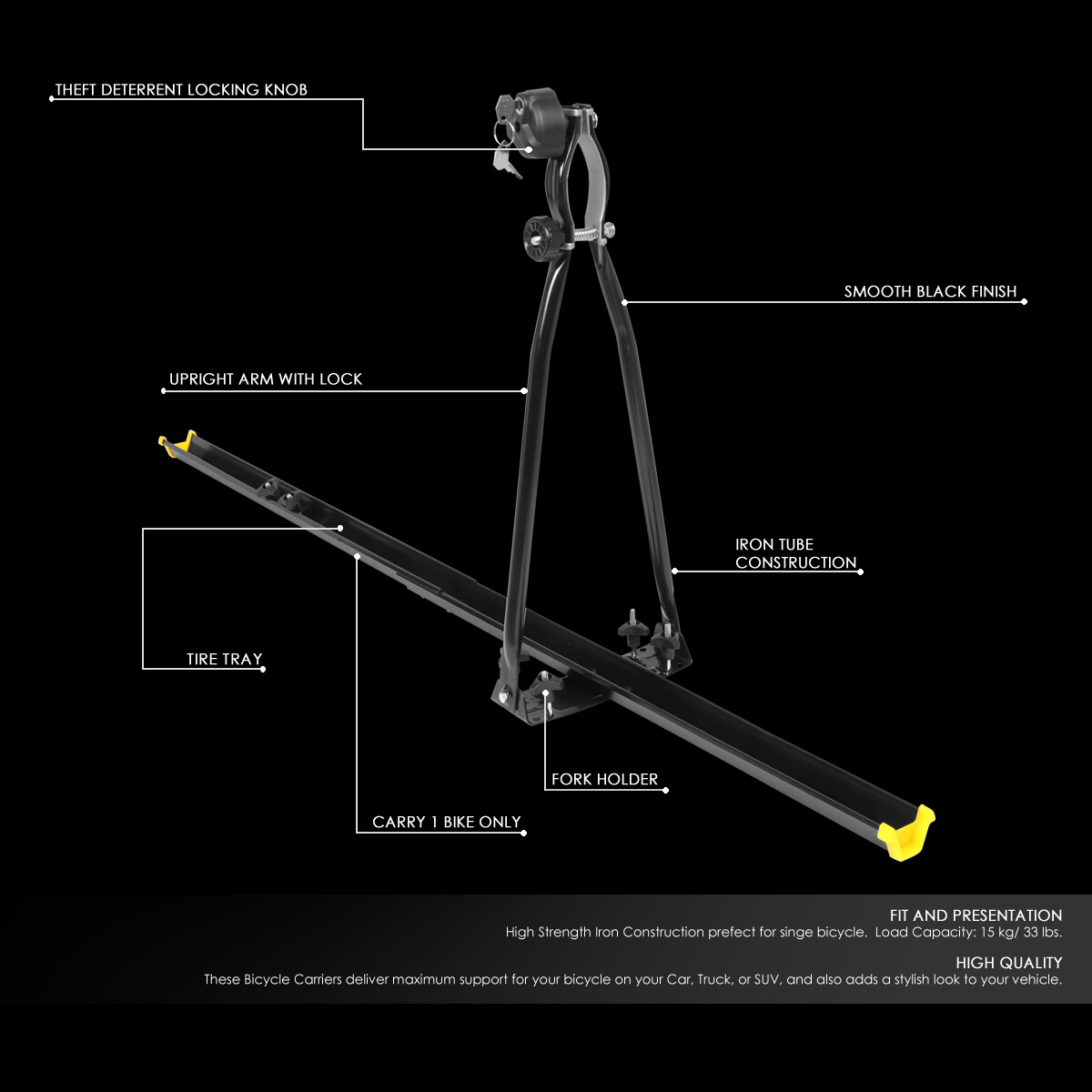 HEAVY DUTY IRON UNIVERSAL CAR ROOF TOP BICYCLE UPRIGHT MOUNT BIKE RACK W/LOCK
