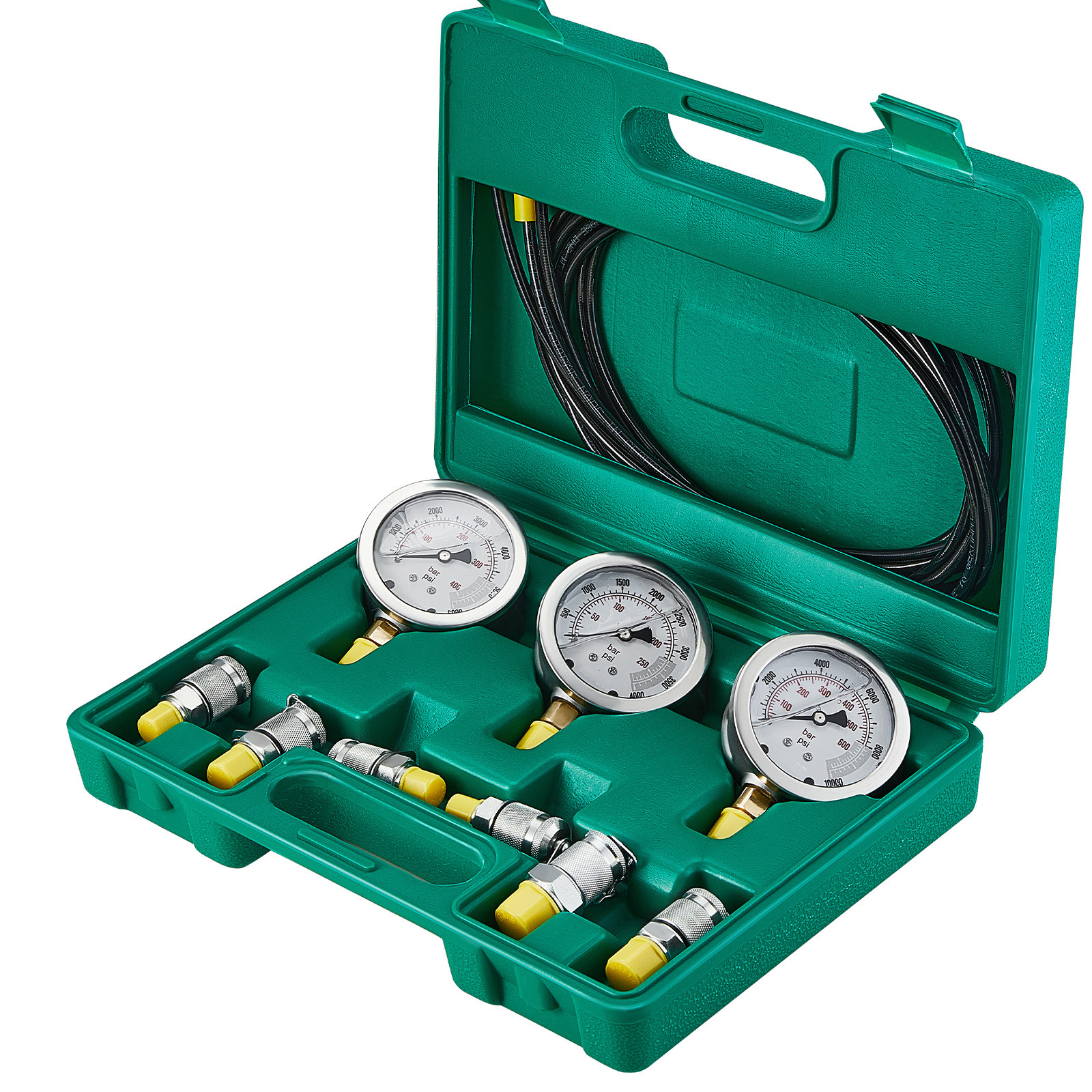 Hydraulic Pressure Test Kit 3 Gauges 6 Test Couplings 3 Test Hoses Case