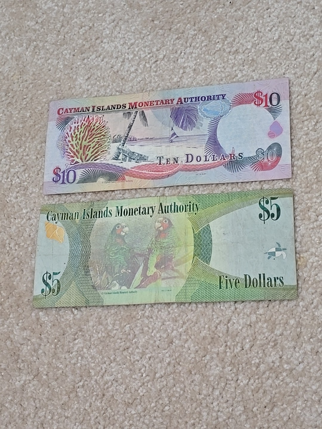 1996 Cayman Islands $10 Ten Dollars + 2010 $5 Five Dollar Notes QE2 Banknotes