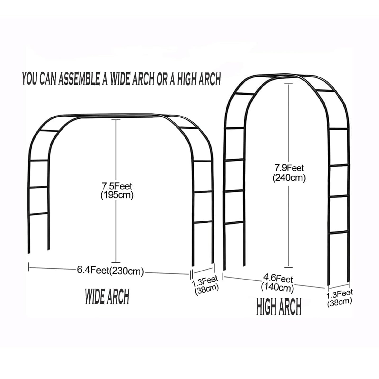 Metal Garden Arch Trellis 7.8FT for Climbing Plants Outdoor Party Decor