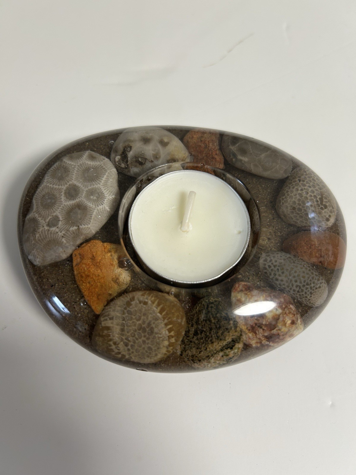 Petoskey Stone Resin Candle Holder