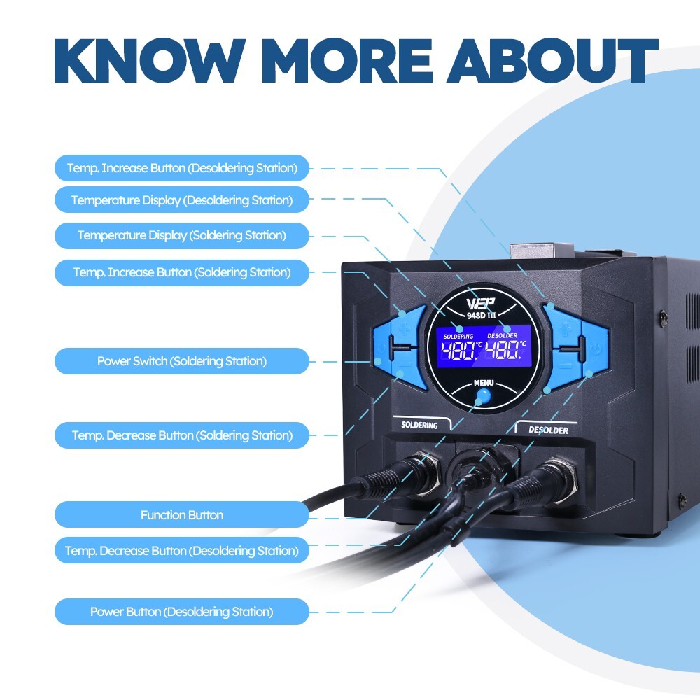 WEP 948D-III 110W Desoldering Station Soldering Iron Kit Suction Tin Gun Tool