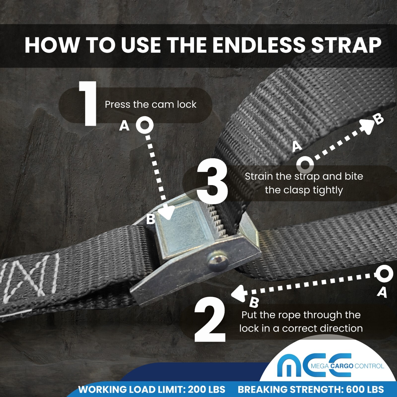 USA 1" x 3'- 15' Endless Cargo Lashing Strap w/Cam Buckle for Motorcycle Bicycle