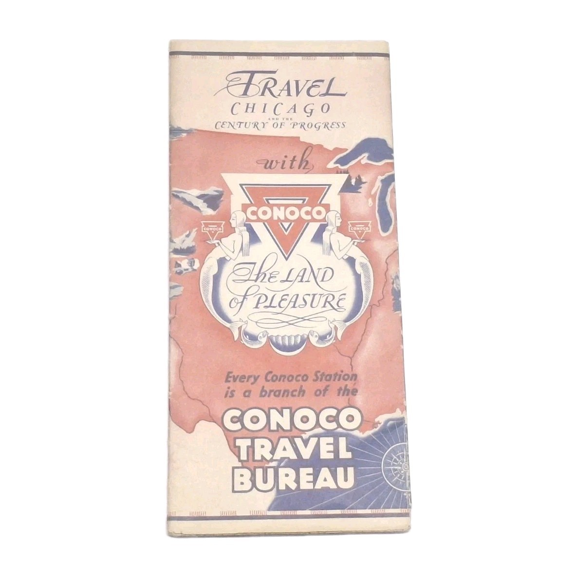 1933 Conoco Travel Bureau Road Map of Illinois Gas Chicago Oil Worlds Fair