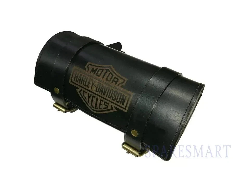 PURE LEATHER TOOL BAG ENGRAVED FOR HARLEY DAVIDSON MOTORCYCLE IN BLACK COLOR