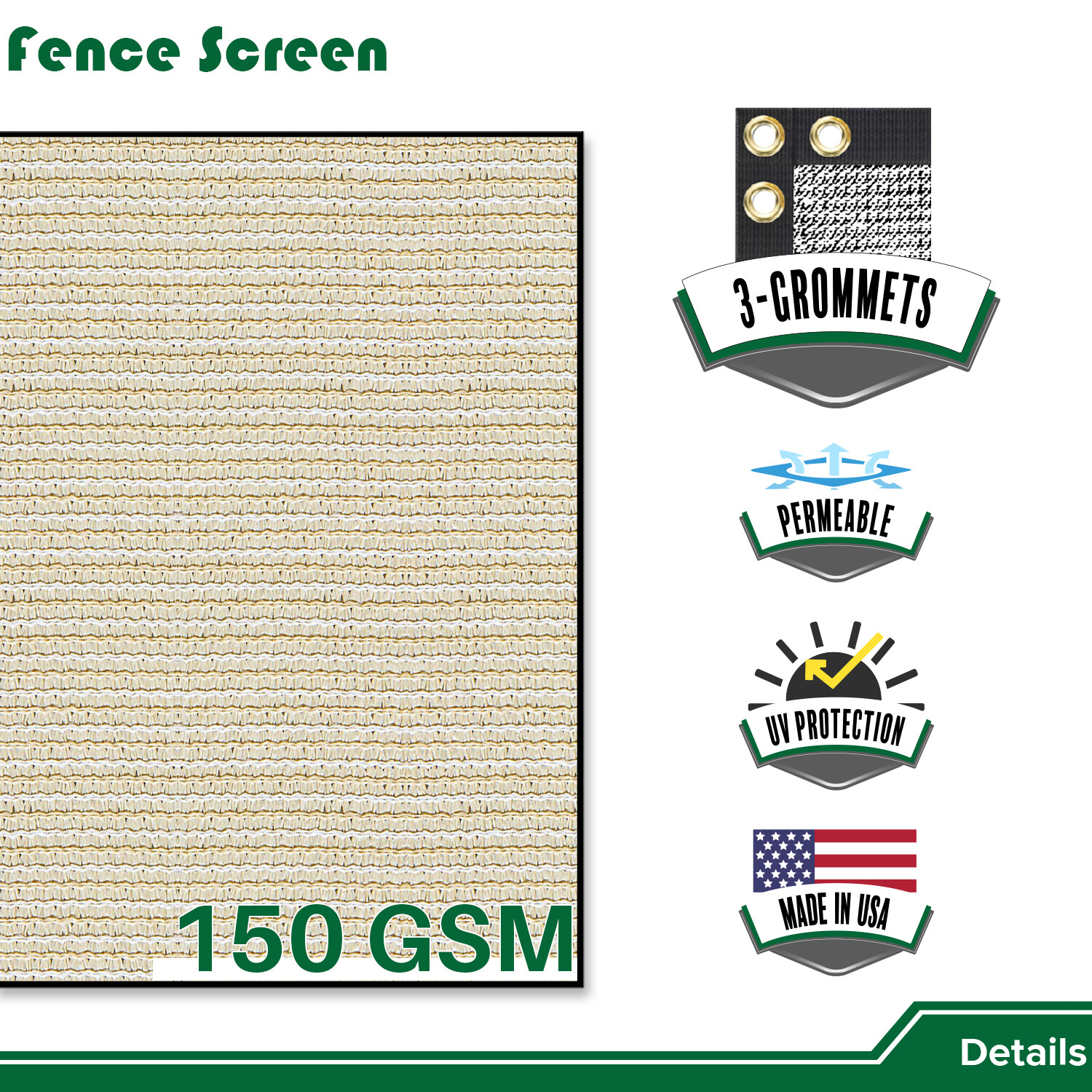 Beige 4' 5' 6' 8' Privacy Fence Screen Windscreen Mesh HDPE Shade Cover Garden