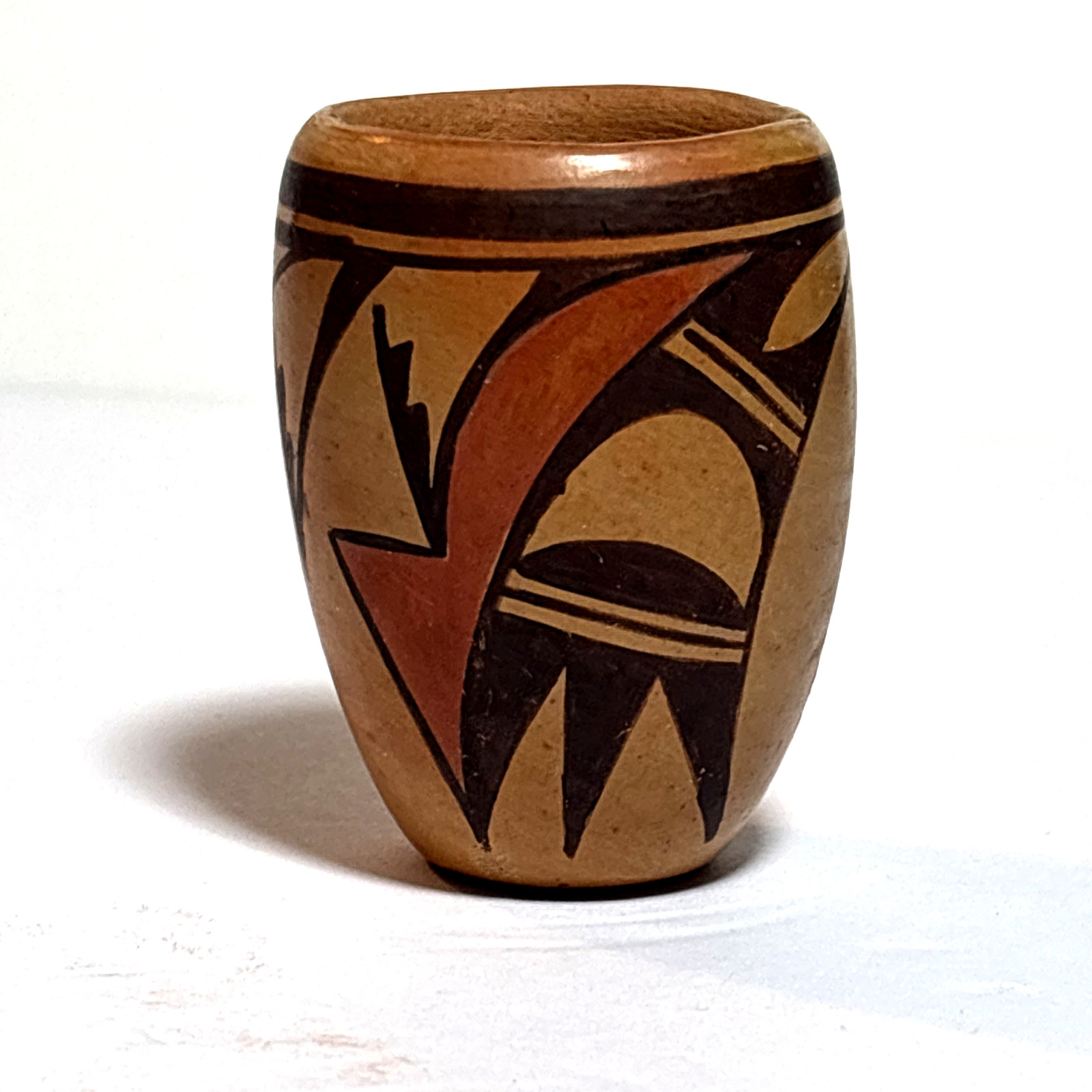3" Old Hopi Small Vase Polychrome Eagle Wing Lori Ann Tungovia
