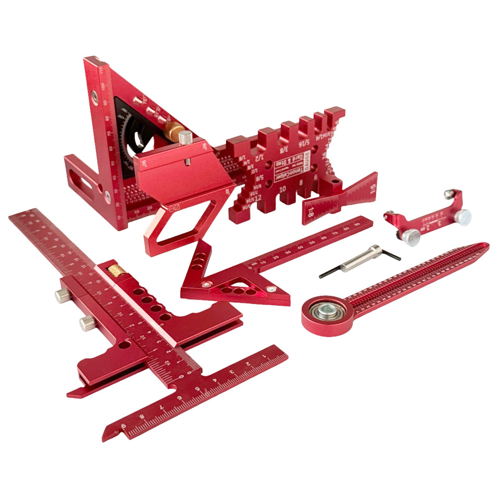 New 9PC Aluminum Woodworking Layout Tool Set Square & Angle Rulers With Center