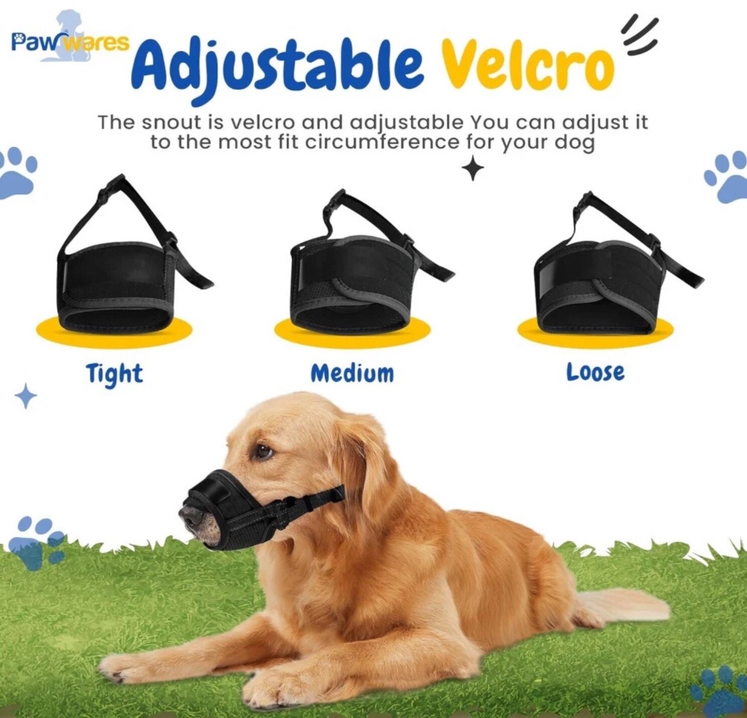 PawWares Dog Muzzle Soft Nylon Adjustable-Breathable-Drinkable | BLACK LARGE