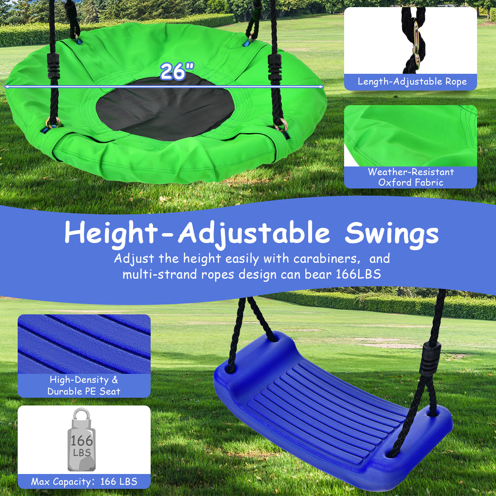 5-In-1 Outdoor Kids Swing Set W/ Heavy Duty Swing Frame & Ground Stakes Backyard