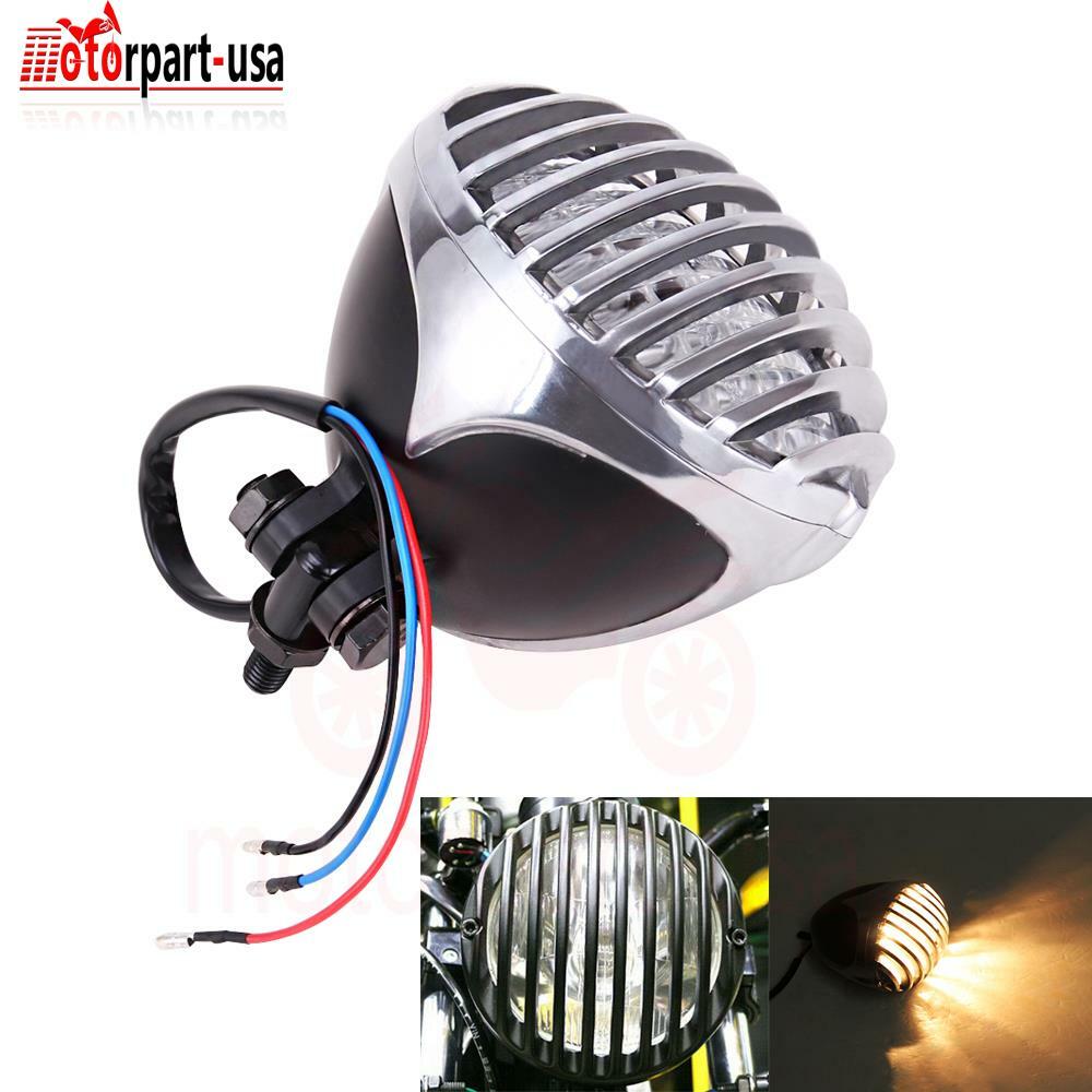 Motorcycle Grill Headlight Lamp For Harley Chopper Bobber Cafe Racer Cruiser