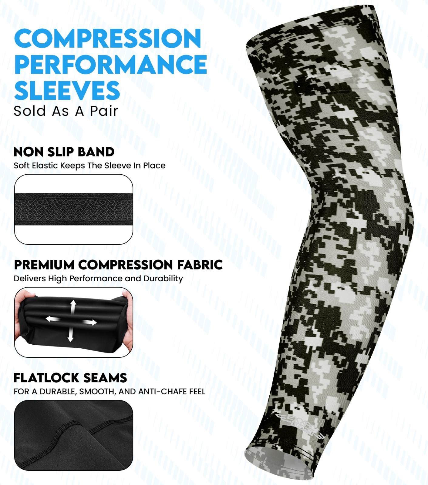 Exxact Sports Compression Arm Sleeves – 2 Pairs for Basketball, Football, Riding