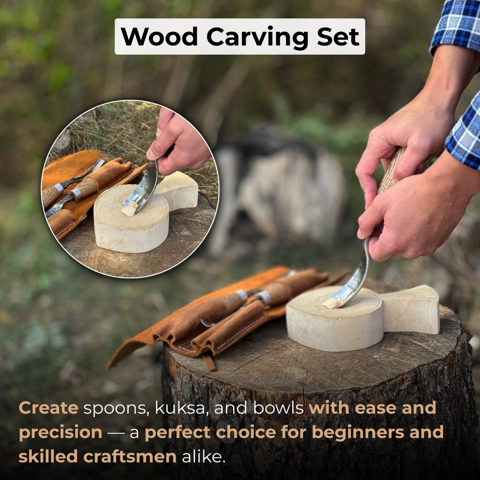 3 Piece Spoon Bent Gouge Set 52100 Carbon Steel Wood Carving Tools