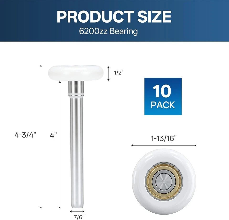 Terpheety Nylon Garage Door Rollers 10 Pack - 2" Quiet Garage Door Wheels Replac