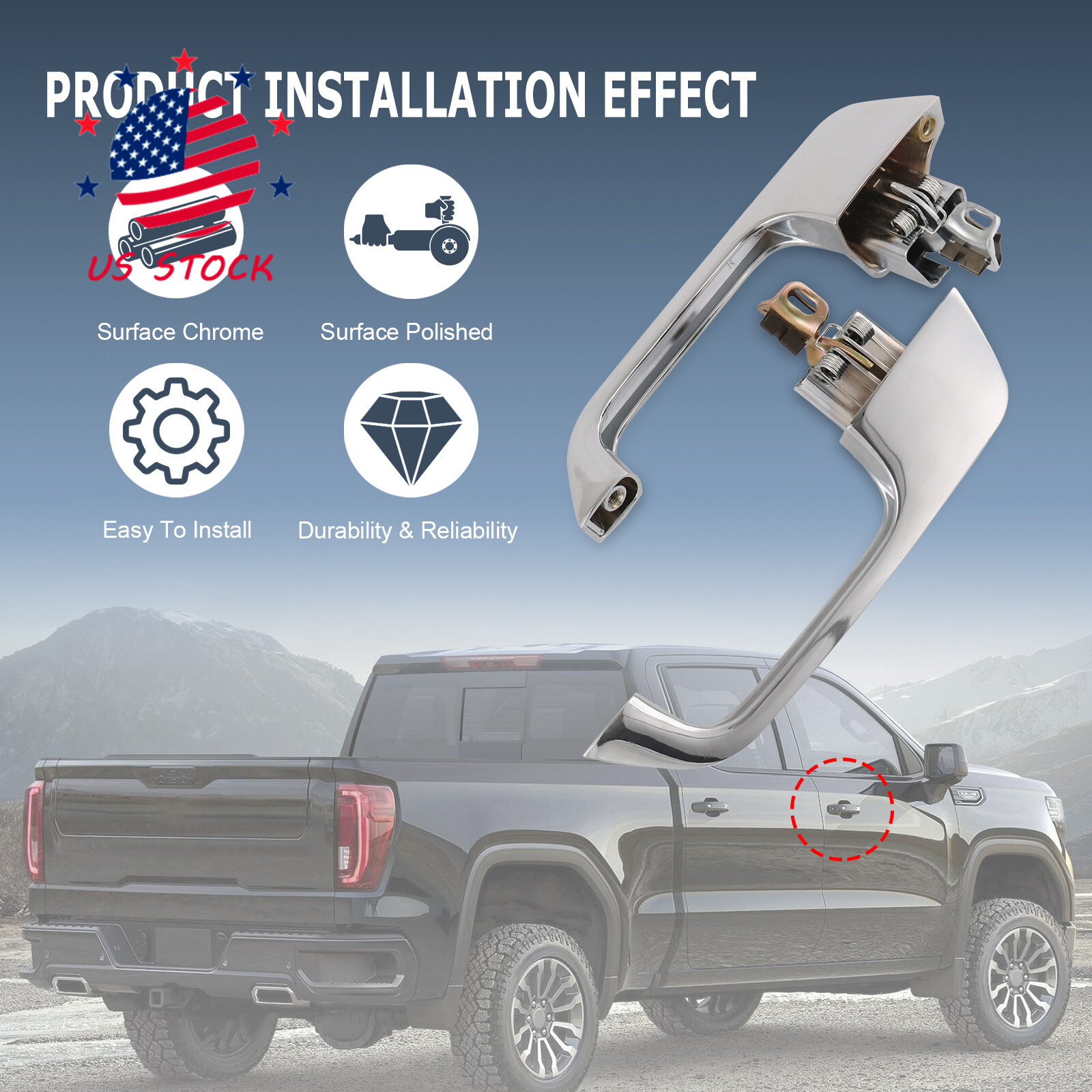 Set 2× Chrome Outer Outside Exterior Door Handle Pair for Chevy GMC Pickup Truck