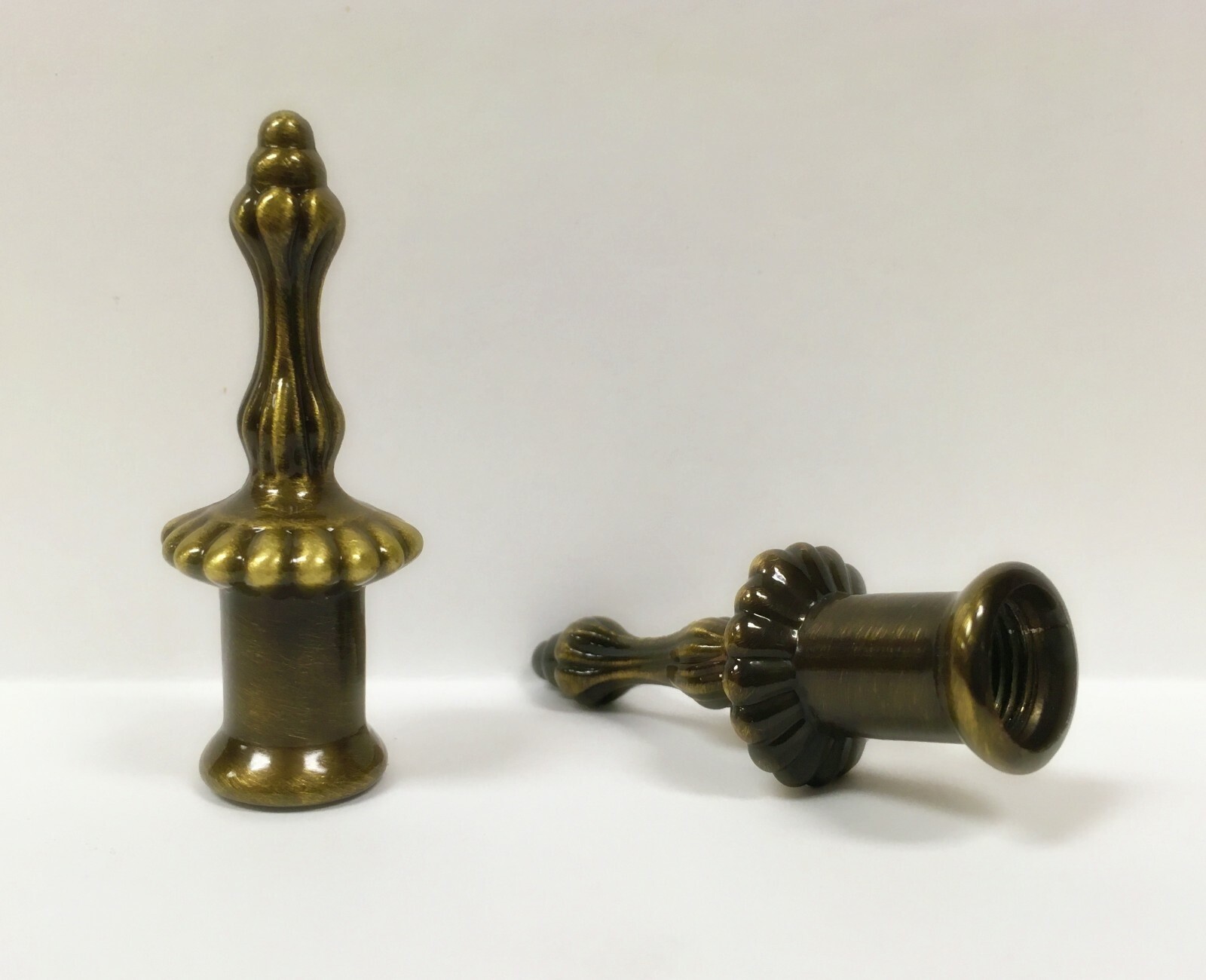 Lamp Finial-Pair of 2" Antique Brass Finish PILLAR finials-Dual Thread
