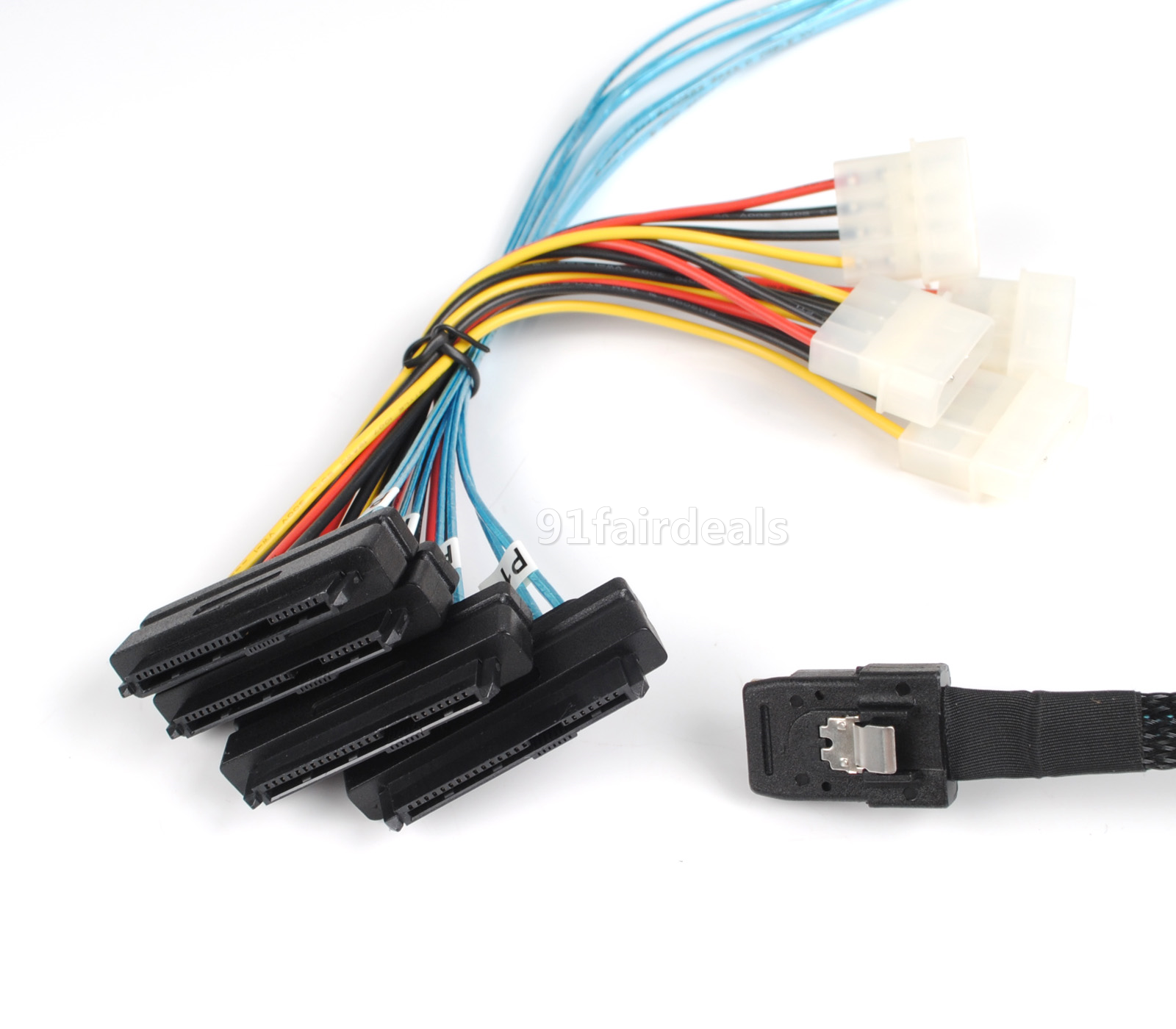 Mini SAS 36 Pin SFF-8087 to 4x SAS/SFF-8482 MINI 4 pin 1 Power HDD Cable 3FT 1M