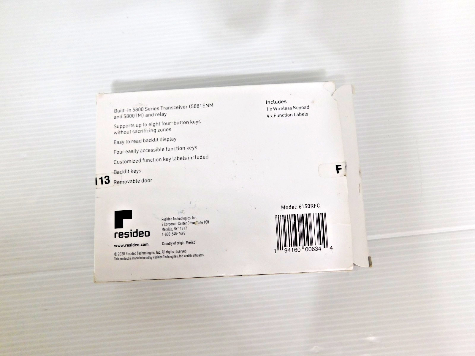 RESIDEO 6150RFC Wireless Fixed English Keypad With Instructions