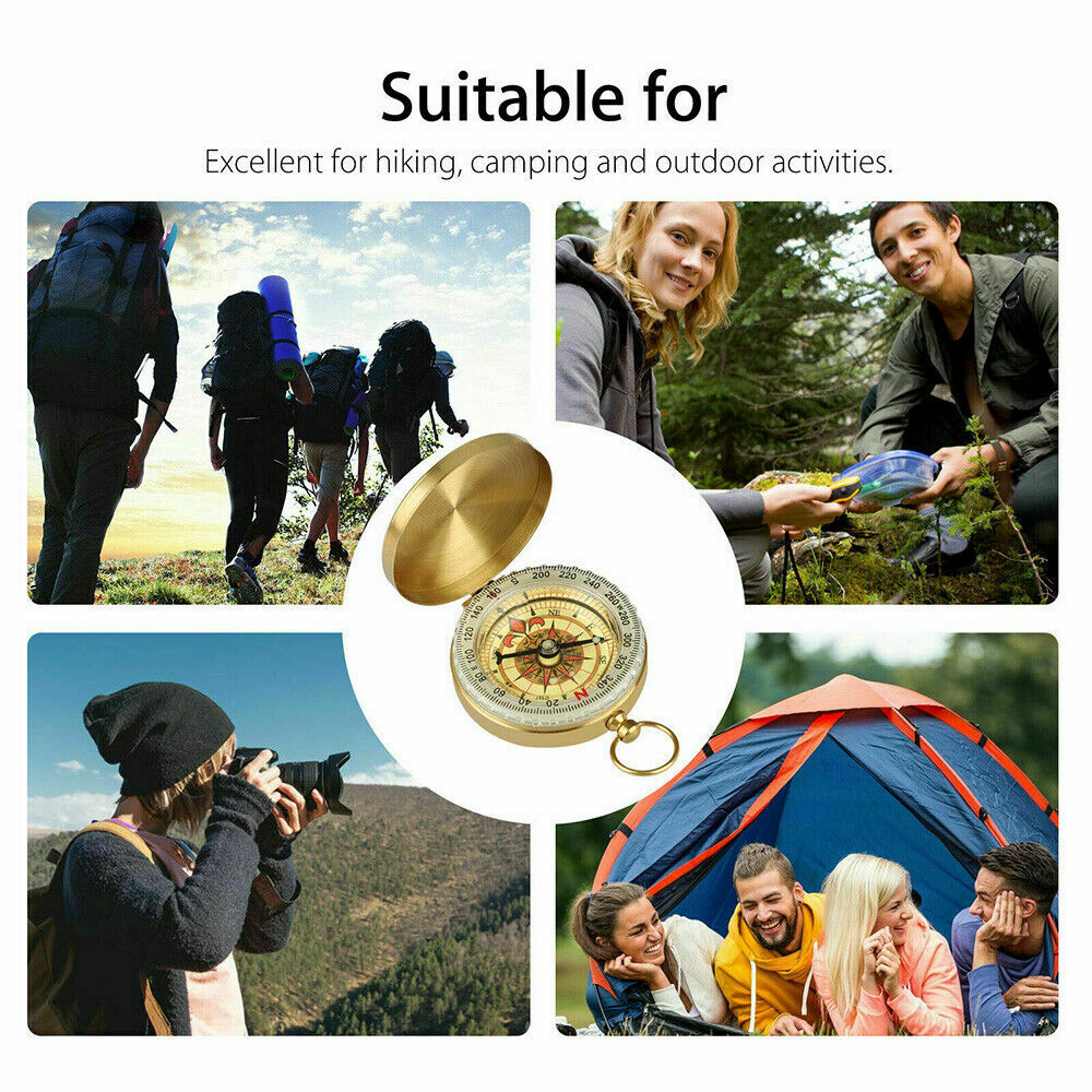 2Packs Portable Compass Brass Keychain Watch Pocket Outdoor Camping Hiking