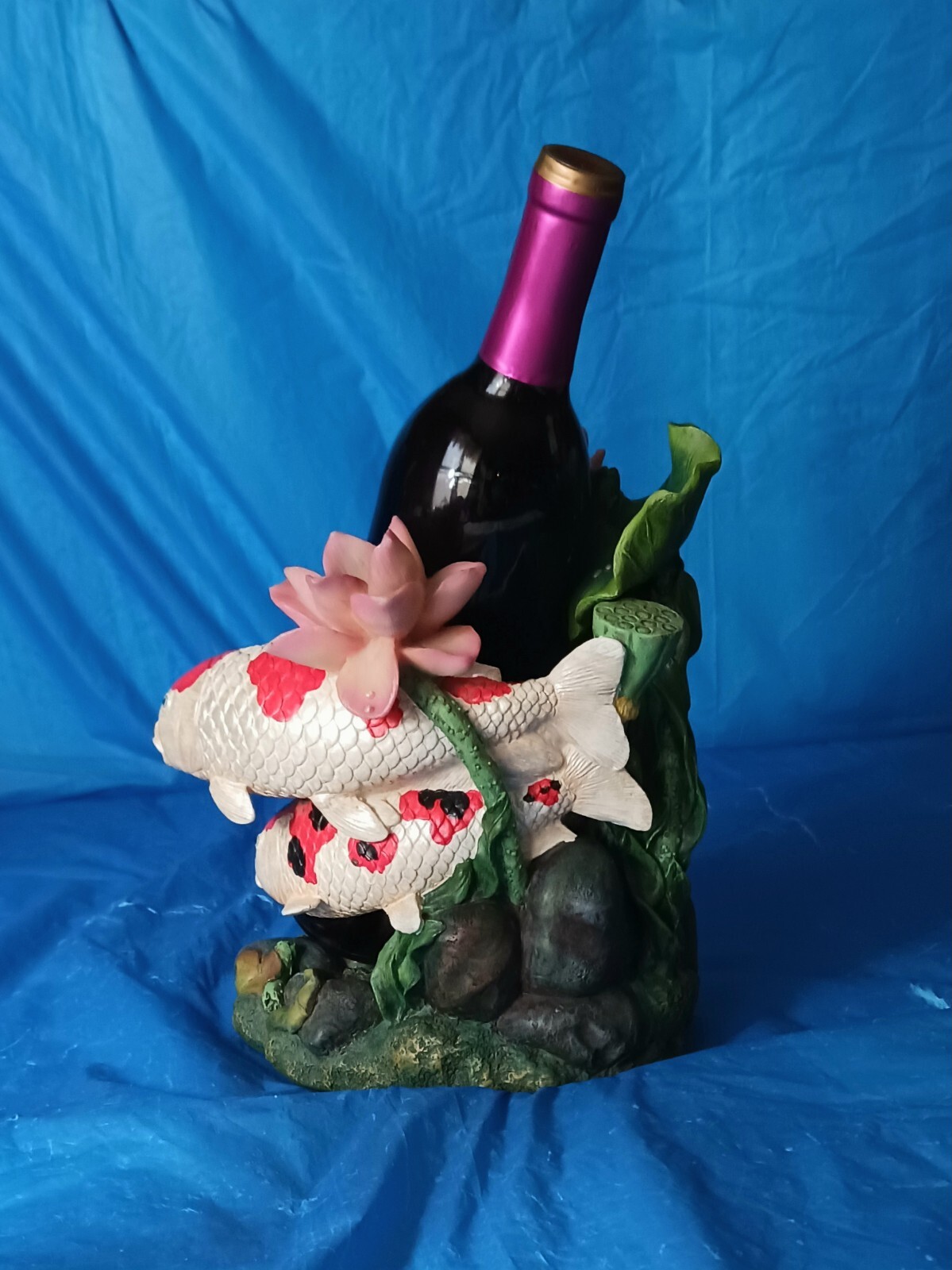 Tropical Koi Fish Lovers Wine Bottle Holder 9" Novelty Unique Decor No Wine