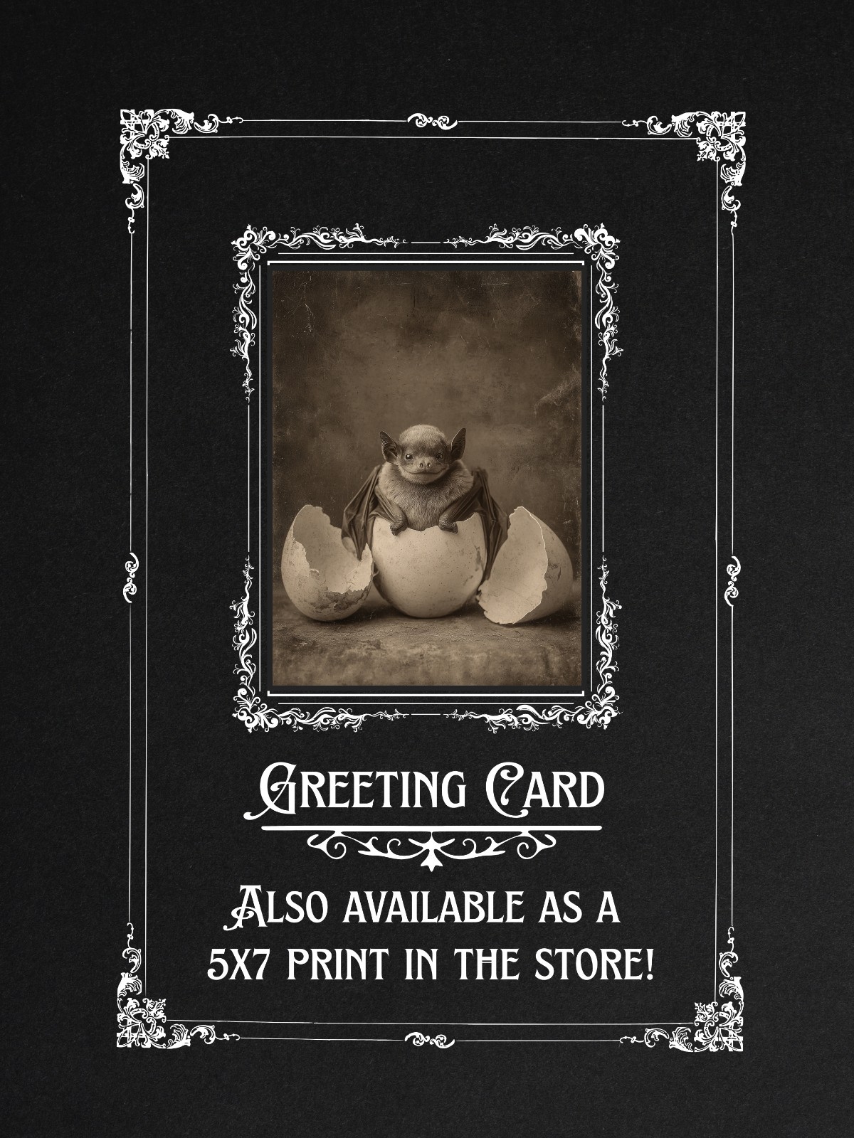 Vintage Victorian Bat Hatching from Easter Egg Card Gothic Antique Style