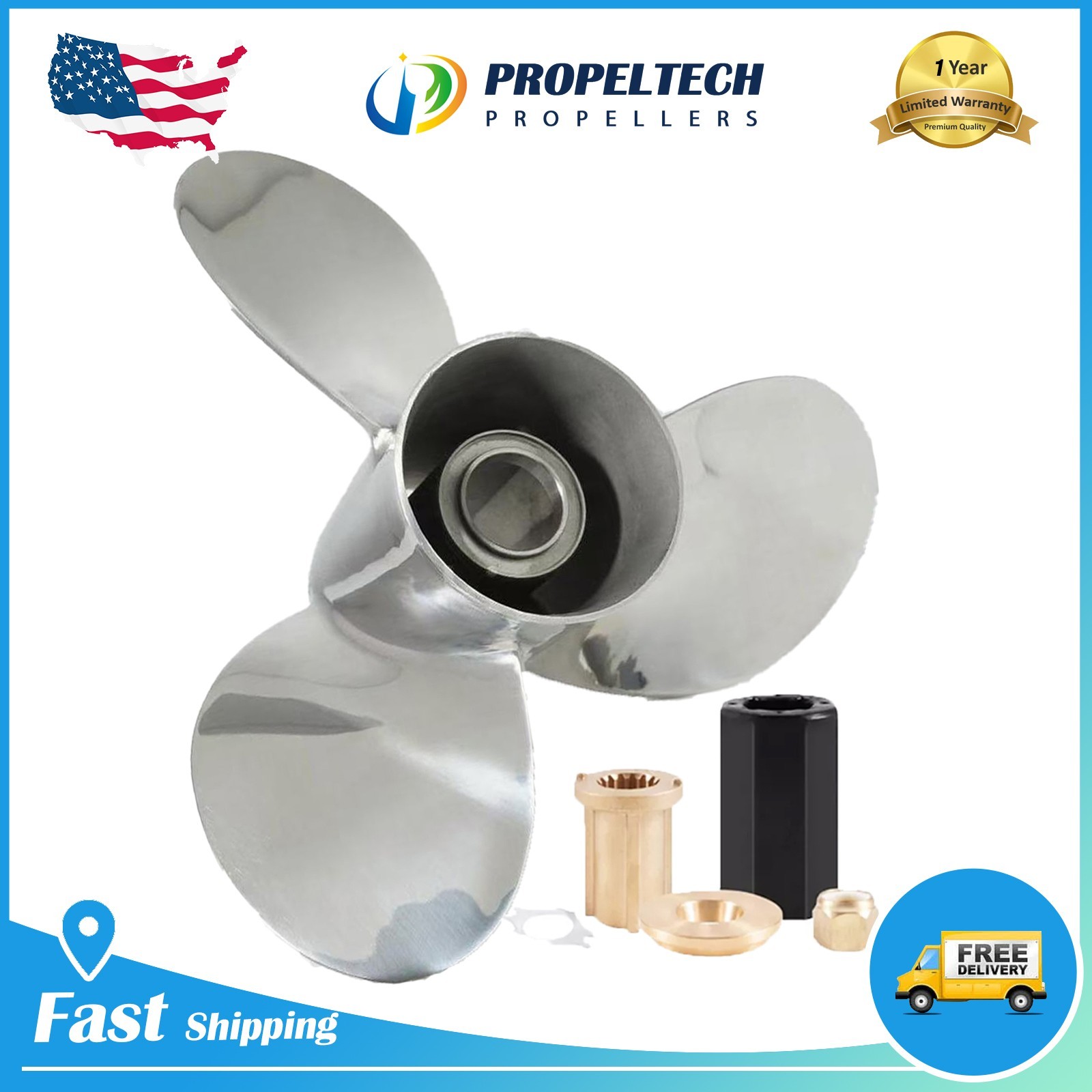 13 1/4 X 17 Stainless Outboard Propeller 13.25X17 For Mercury 40-140HP 15 Spline