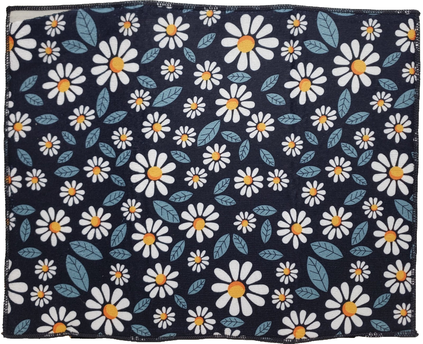 Printed Microfiber Dish Drying Mat (15"x19") DAISIES FLOWERS, black back, SB