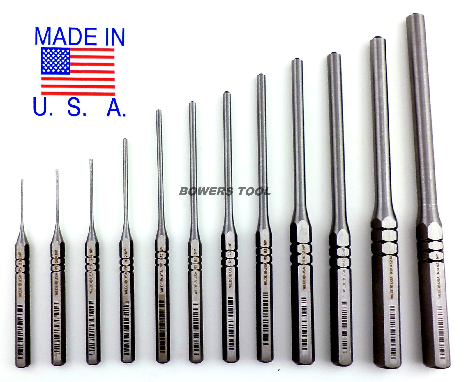 Wilde Tool 12pc Professional Roll Pin Spring Punch Set MADE IN USA w Pouch