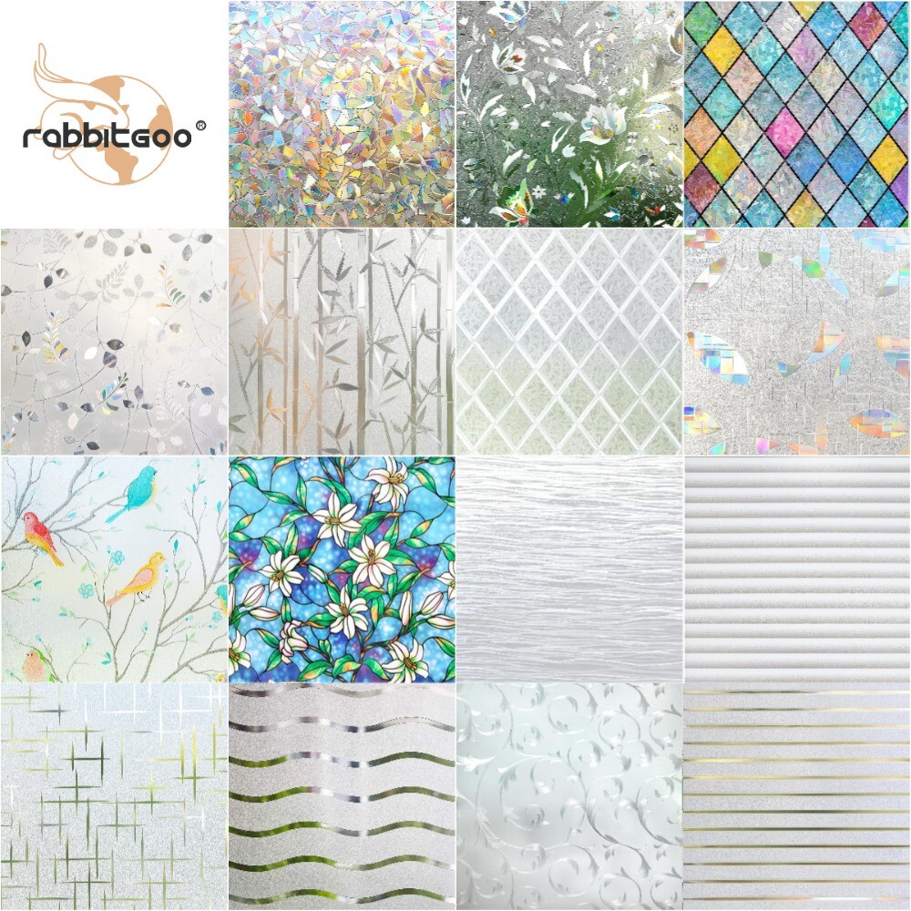 rabbitgoo Frosted Window Film Privacy Static Cling Stained Glass Film Decoration
