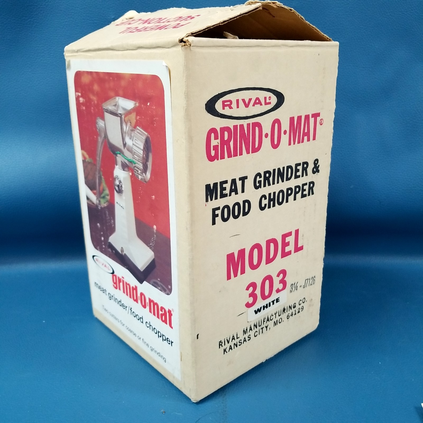 VTG Rival Grind-O-Mat Meat Grinder Food Chopper White #303 w/Box Manual