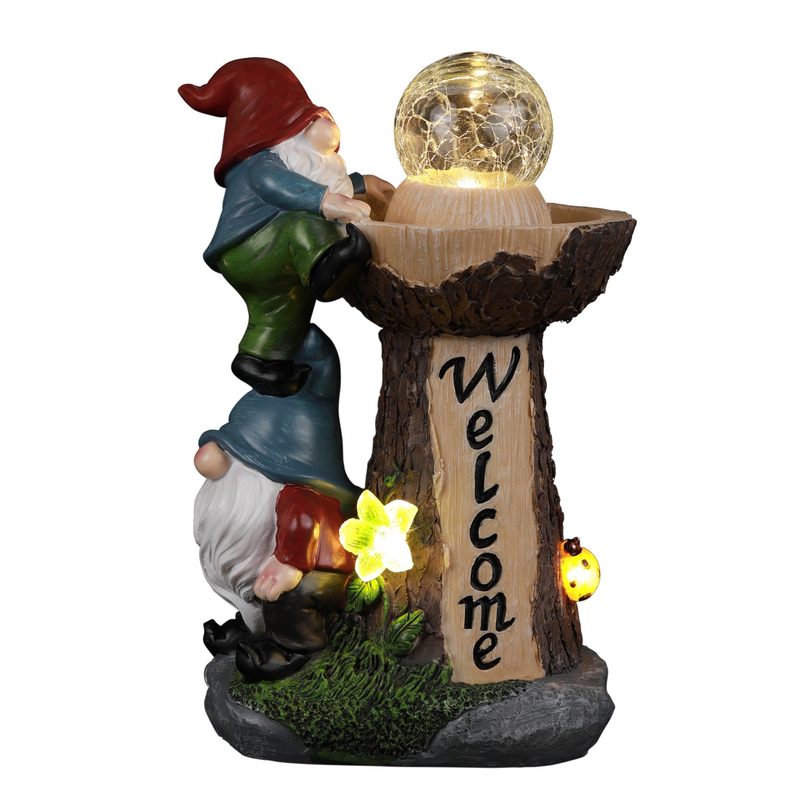 Solar-Powered Weatherproof Gnome Statue with Built-in LED Lights (Resin)