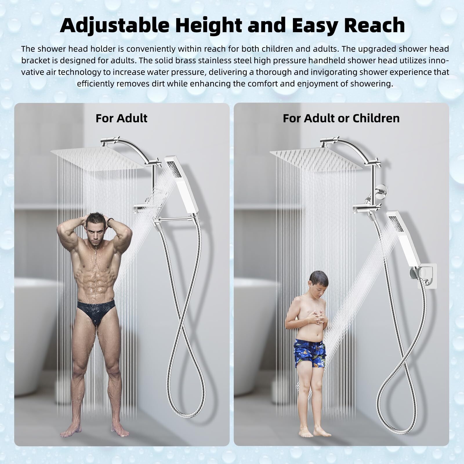 10 inch High Pressure Shower Head Rainfall Shower Head Combo with Handheld Spray