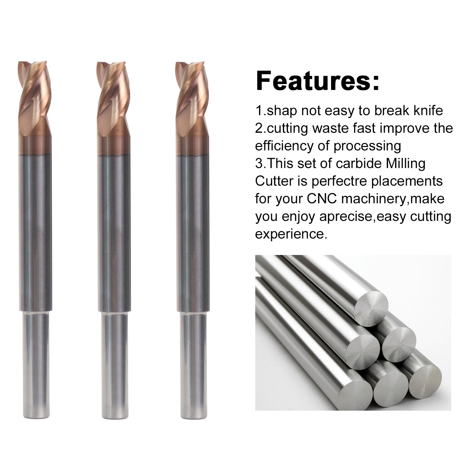 2 PCS 5/16" 3 Flute Carbide 1/4" Shank 4" Overall Long End Mills - ALCrN Coated