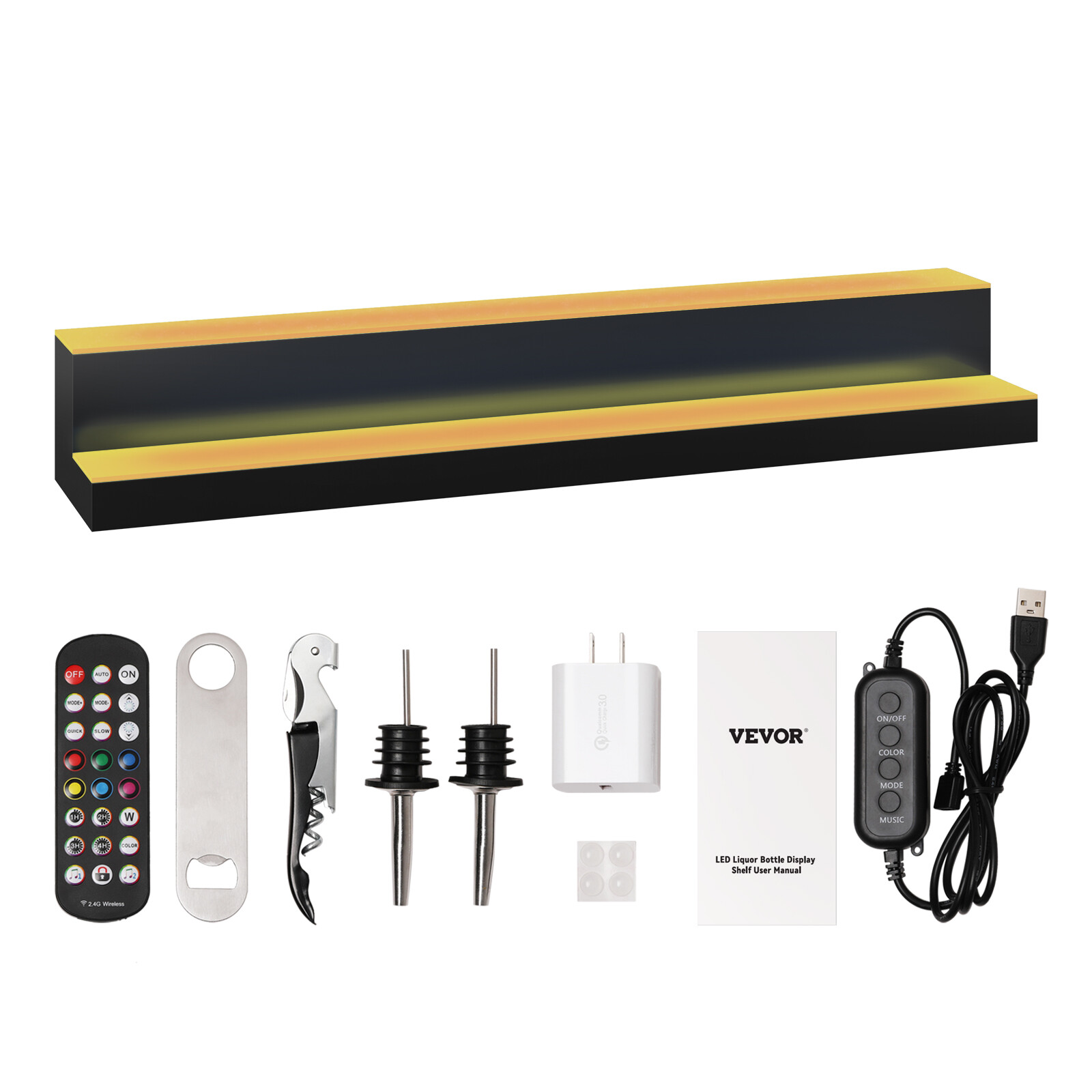 VEVOR LED Lighted Liquor Bottle Display Bar Shelf RF & App Control 40" 2-Step