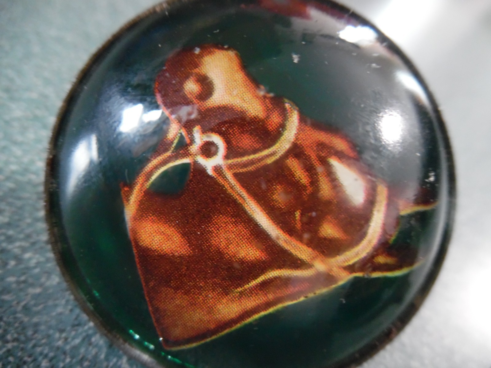 Vintage Pair Bridle Rosettes H.A. Chapman Horse Head Domed Green Glass 1960s