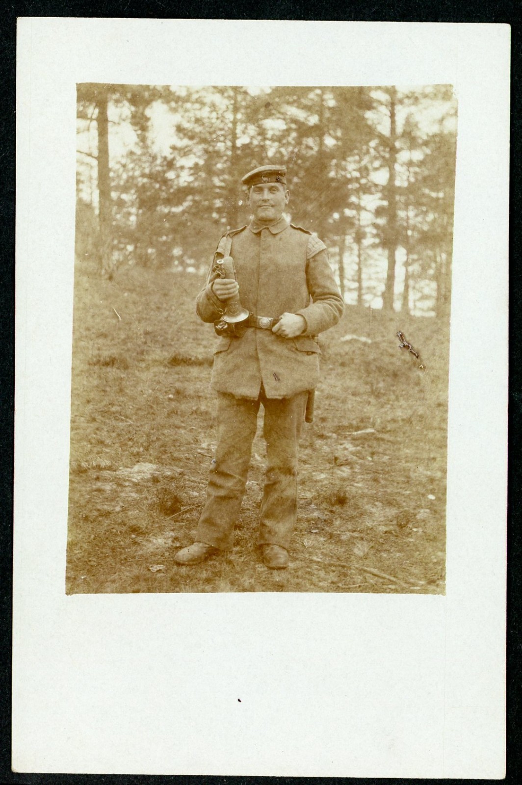 WW1 German Soldier With Bugle, Musician Wings Insignia Im Feld Photo