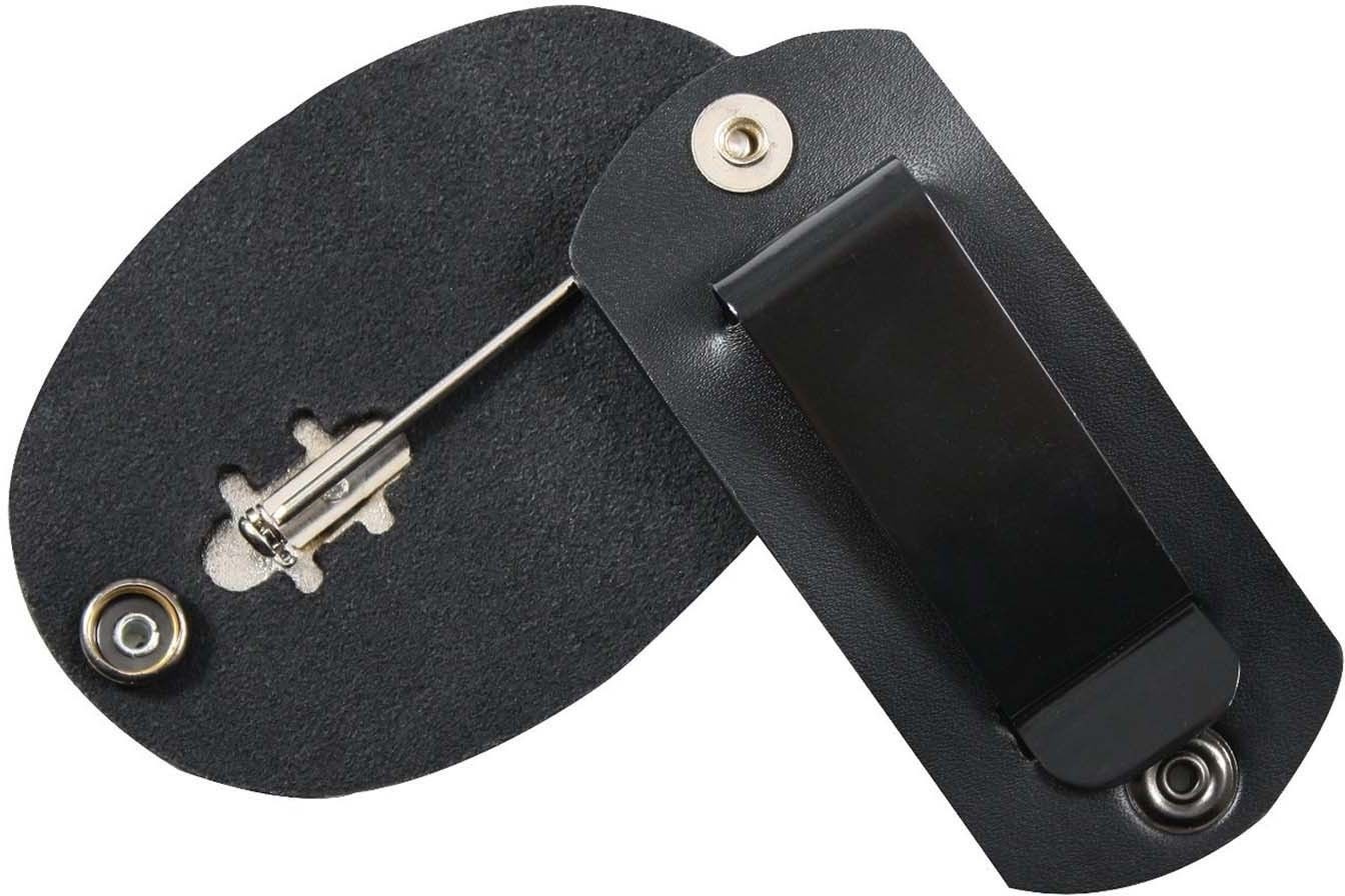 Black Leather Clip-On Swivel Snap Badge Holder