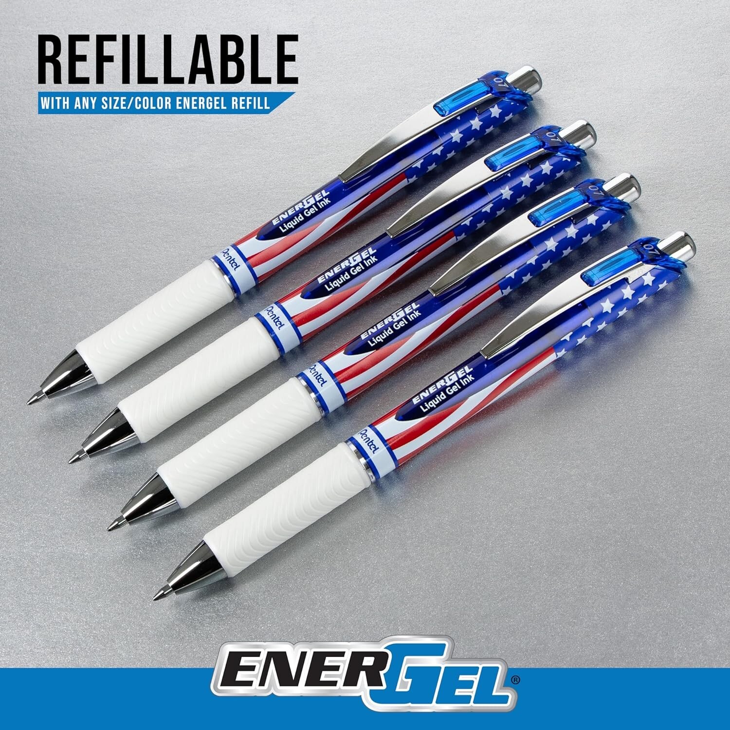 Pentel EnerGel RTX Retractable Liquid Gel Pen, Flag Barrel, Black ink, Pack of 8