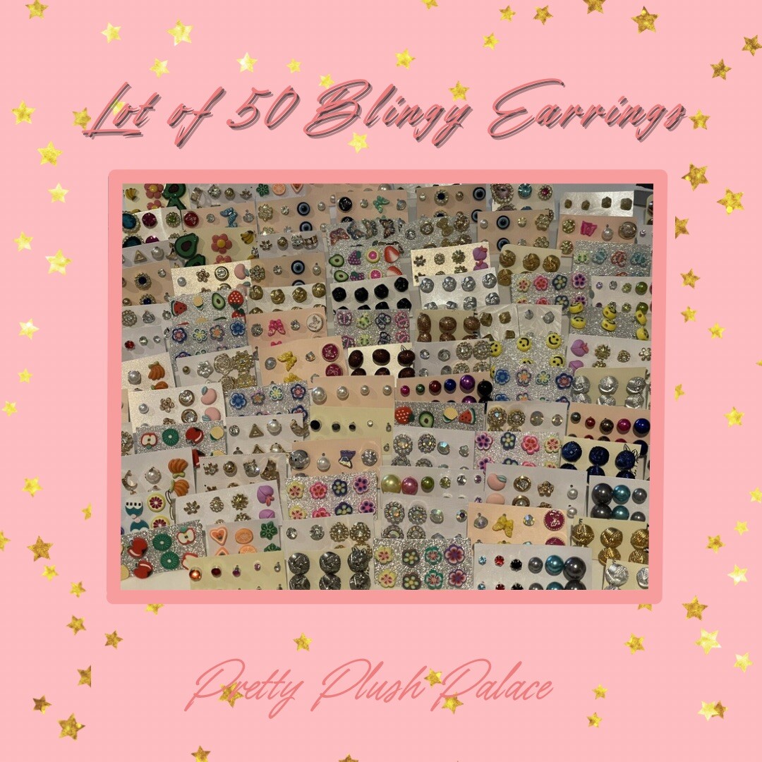 Wholesale Lot of 50 Pairs of Assorted Stud Earrings New Bling Glam