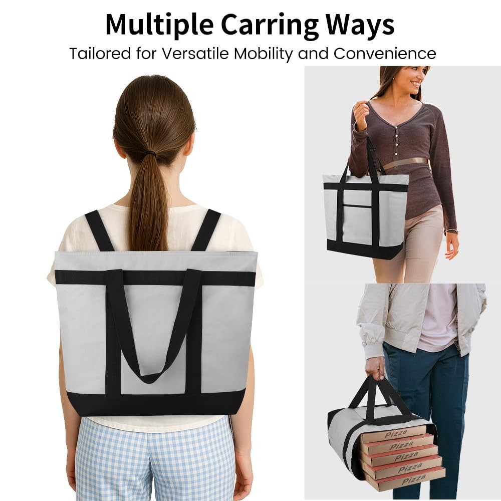 mosago 2PK Insulated Grocery Tote Bags, Large 39L Reusable Cooler Bags with Z...