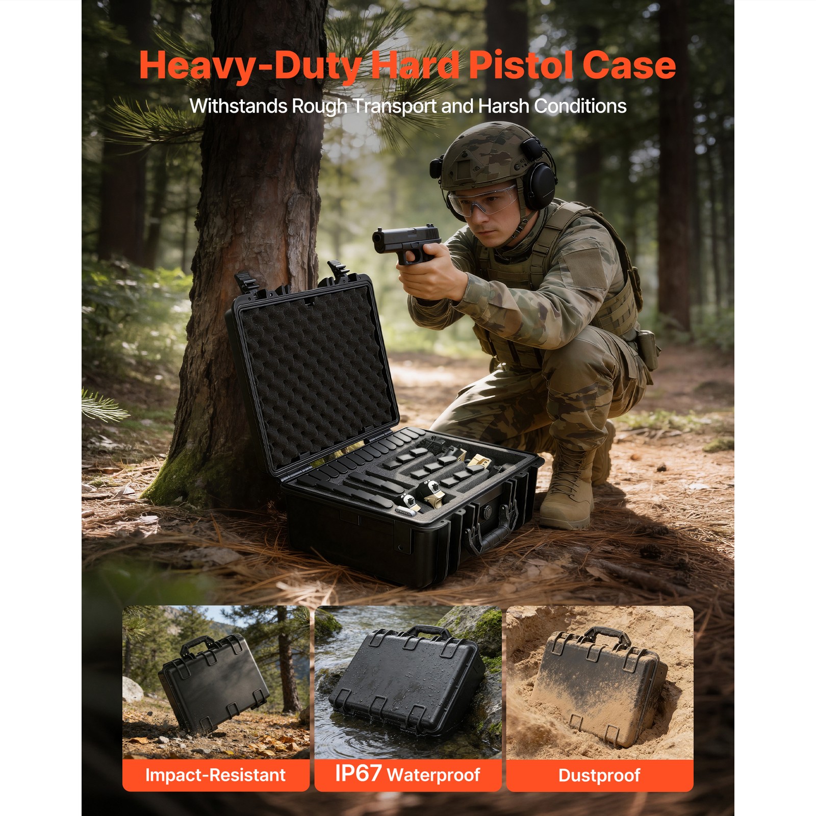 Uimoso Hard Pistol Case with Foam Interior for Secure Storage 18.7x12.5x7.5in