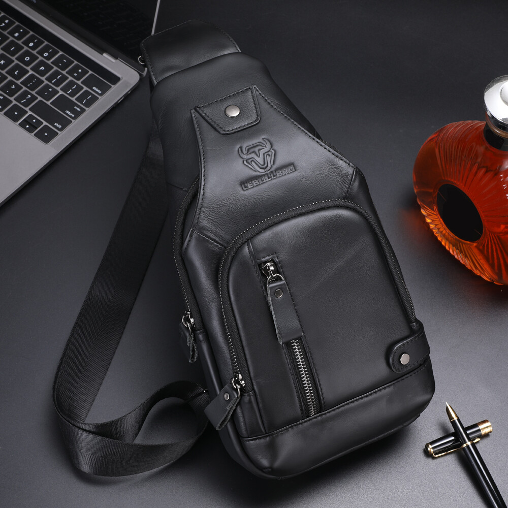 Mens Sling Backpack Cowhide Genuine Leather Chest Crossbody Shoulder Bag New