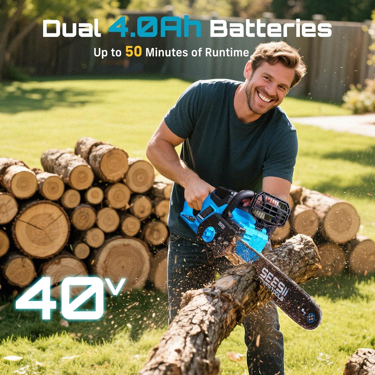 40V 16" Cordless Chainsaw Brushless Electric Chain Saw 2×4.0Ah Battery & Charger