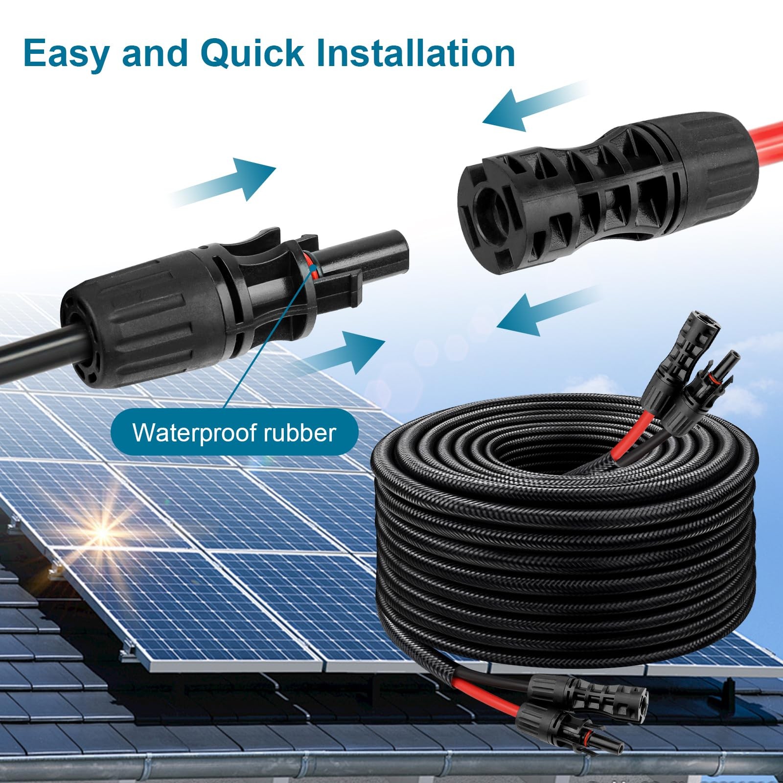 Solar Panel Extension Cable - 8AWG 10FT Wire with Female &