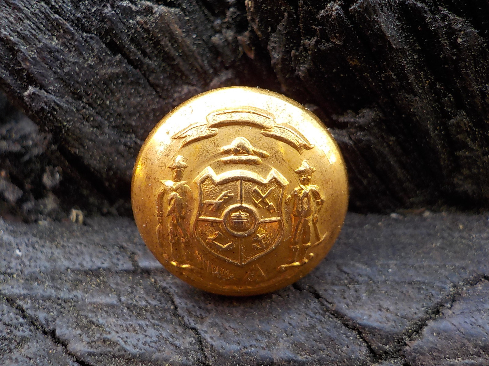 Old Rare Vintage Antique War Relic Wisconsin State Seal Vest Button Free Case