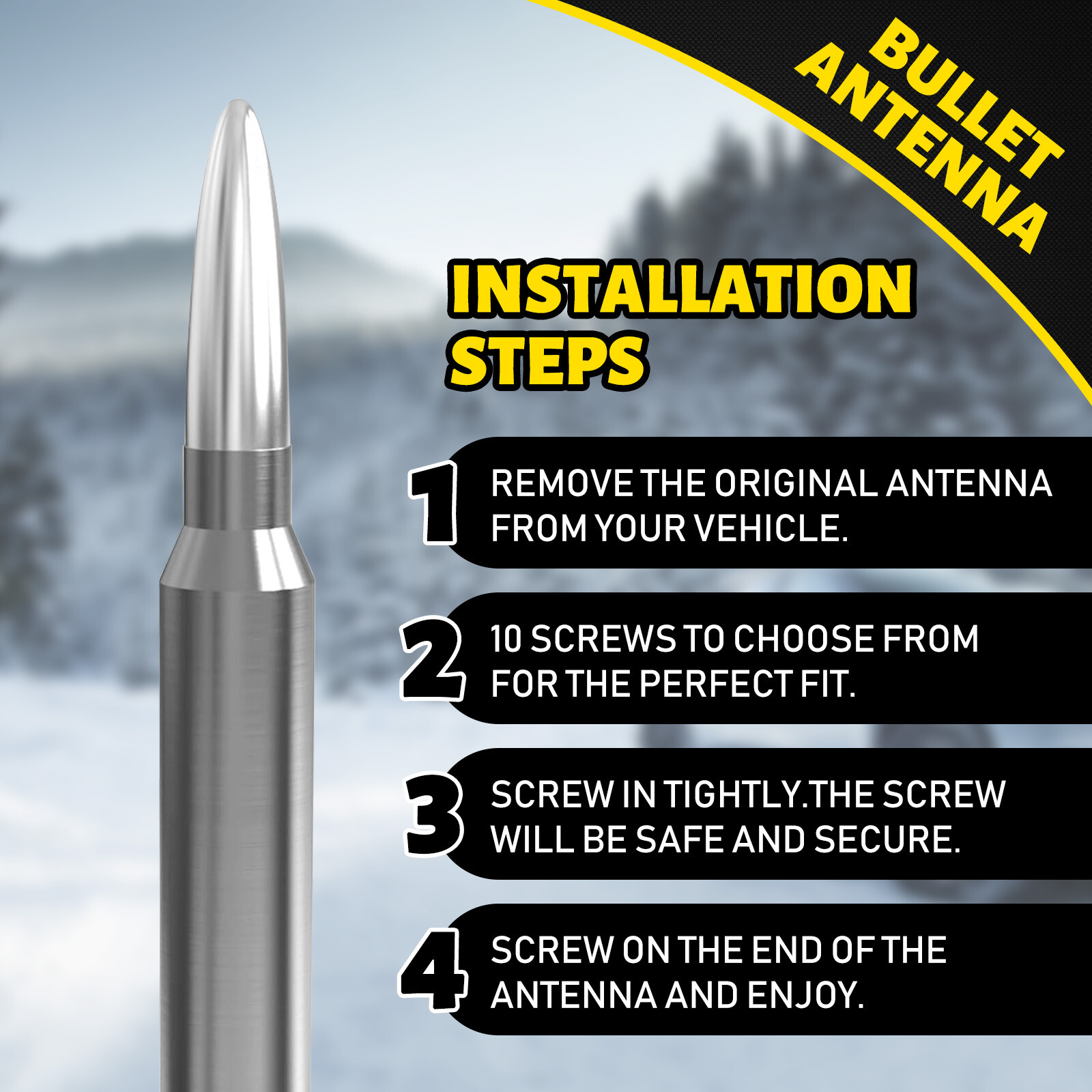 Silver BULLET ANTENNA 50 CAL for CHEVROLET SILVERADO 1500/2500/3500/GMC SIERRA