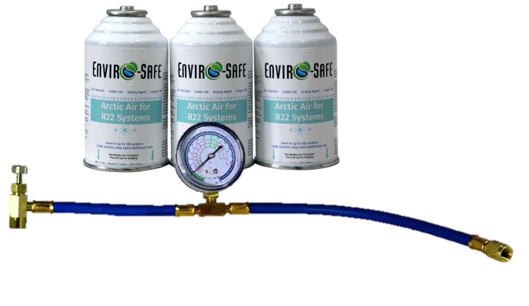 Envirosafe Arctic Air for R22, A/C Support, (3) cans & Gauge