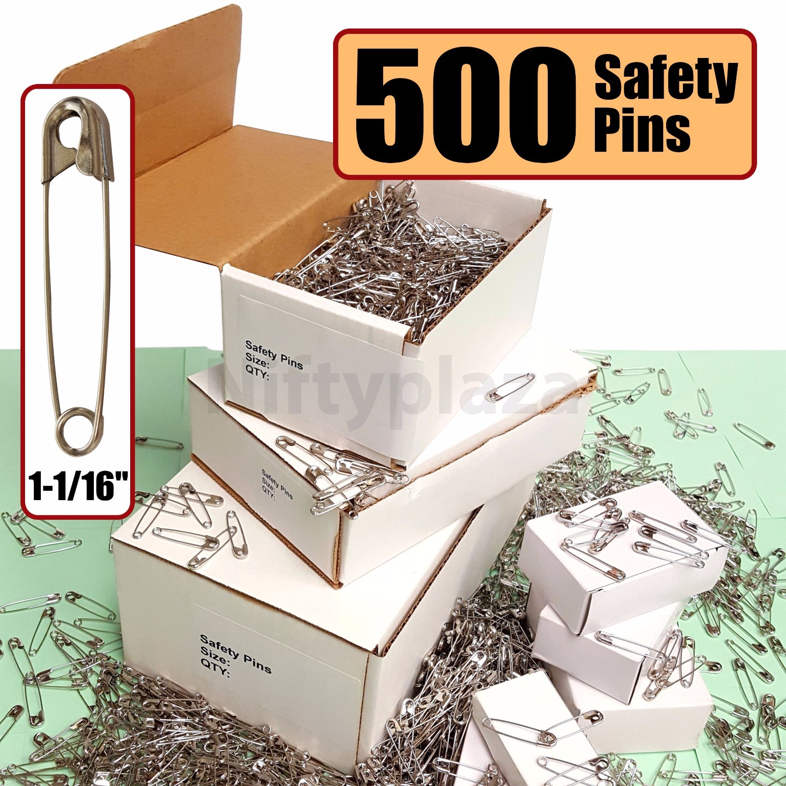 NiftyPlaza 500 Safety Pins Size 1-1/16" Heavy Duty Industrial Strength No Rust